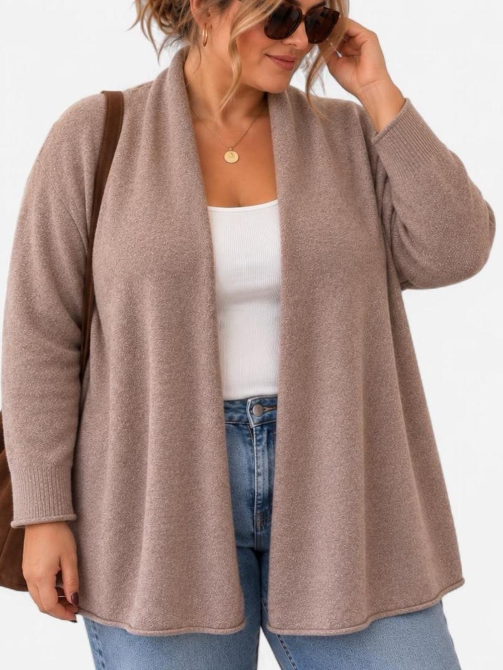 Croft & Barrow Petite XXL Taupe Open Front Cardigan